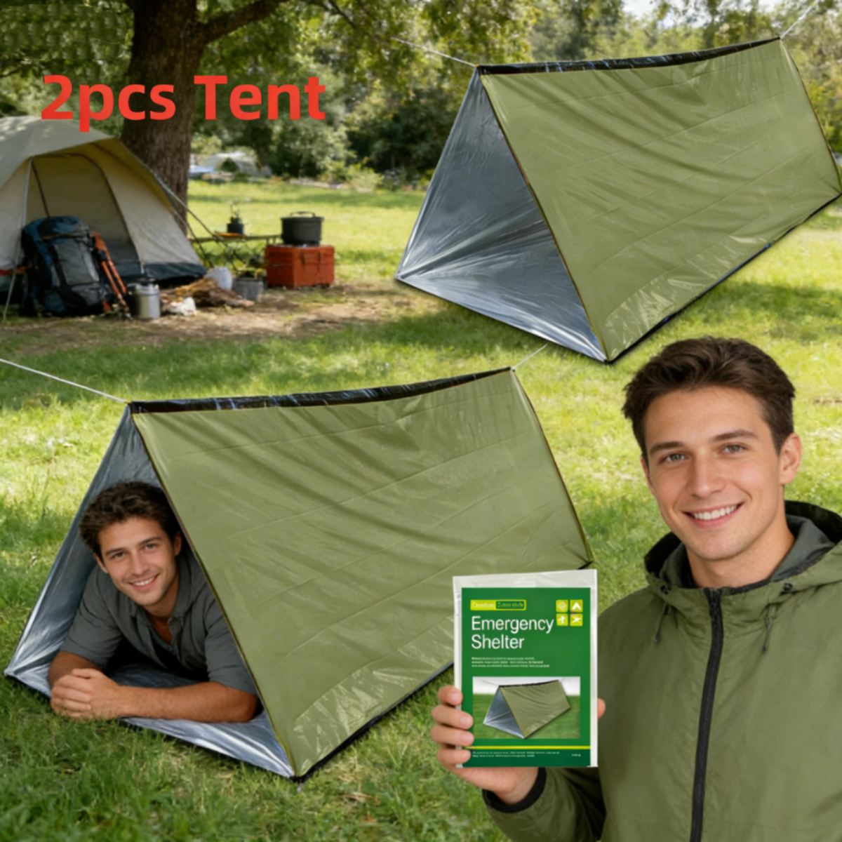 Emergency Mylar Tent - 2Pcs Reflective Mylar Tent Lightweight Thermal