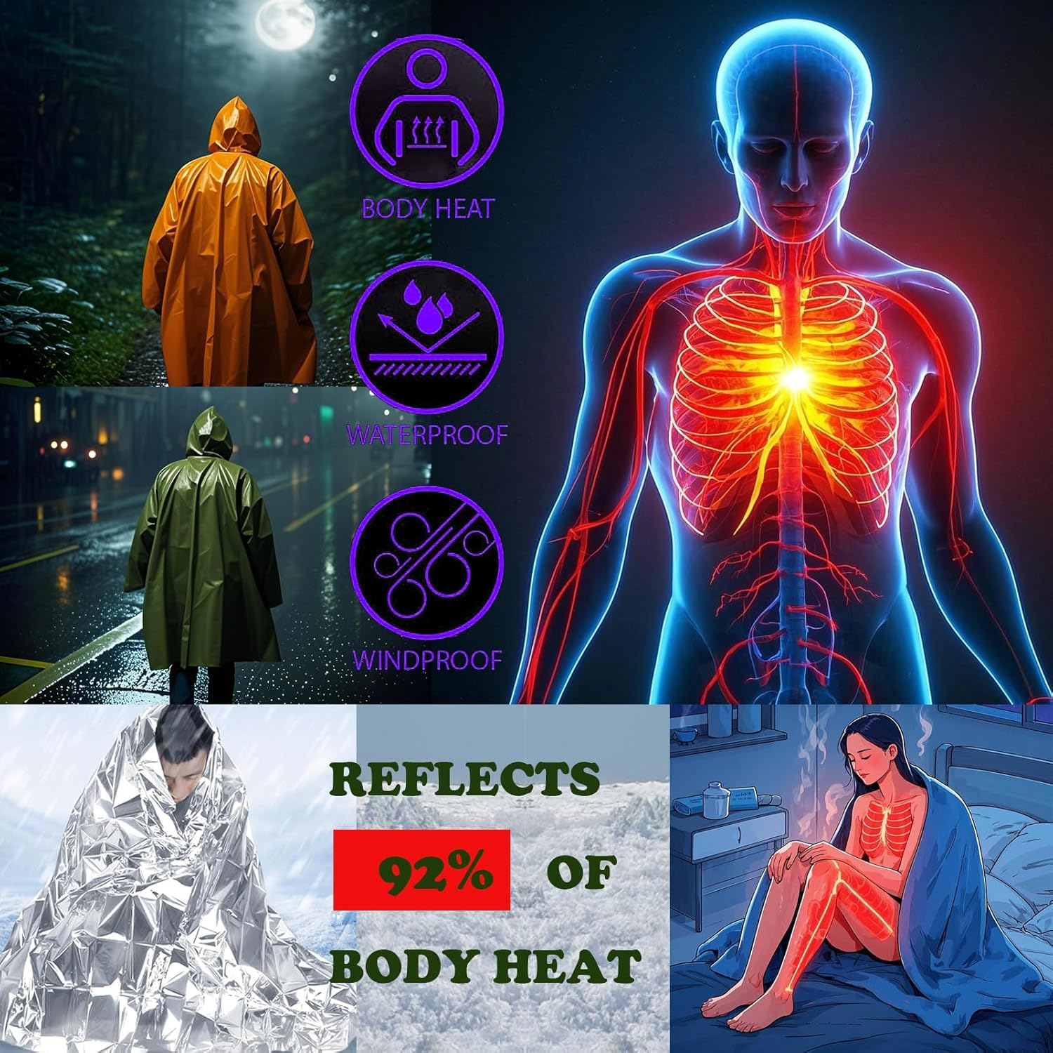 Camping Raincoat Waterproof Su - Survival Blanket Reflective avaliação e preço