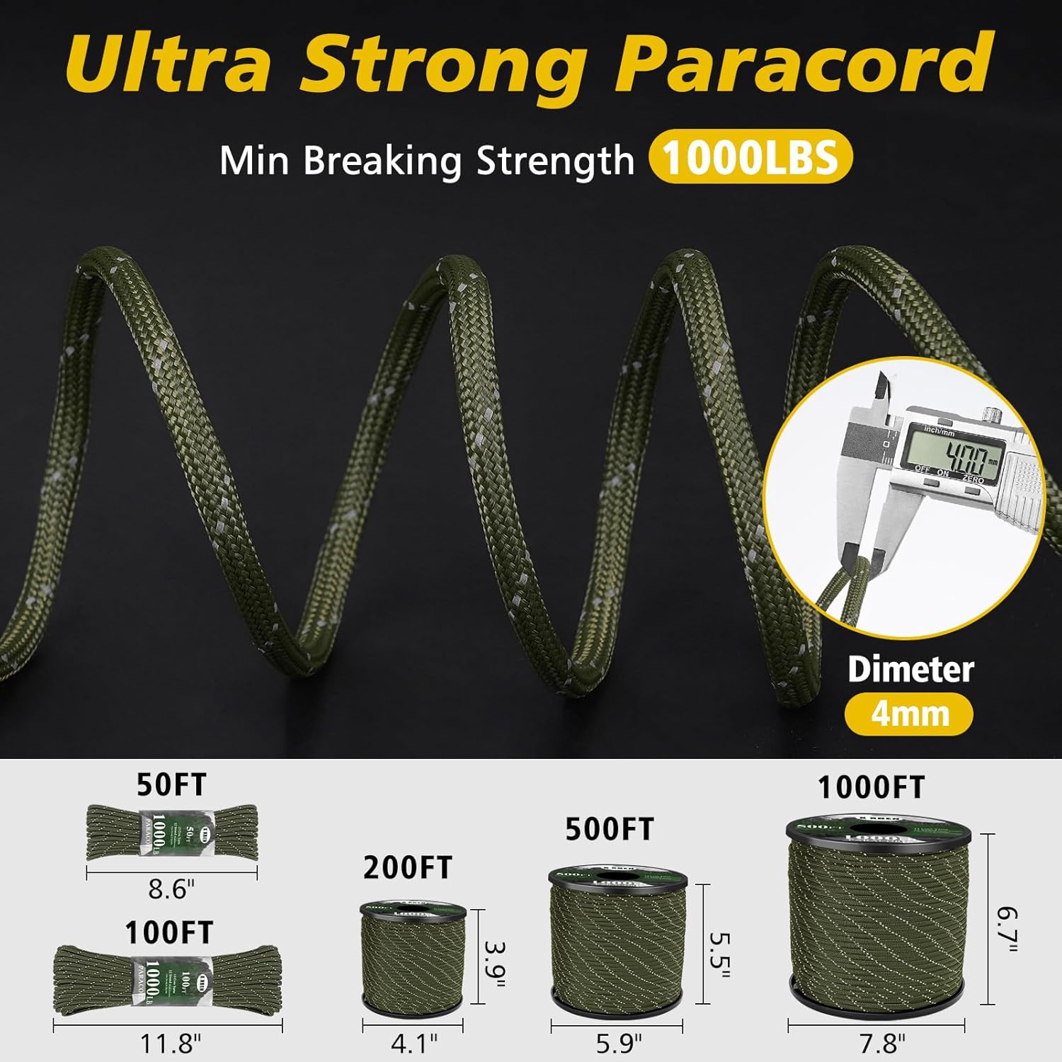 1000lb Reflective Paracord Rop - Para Cord 1000Ft avaliação e preço