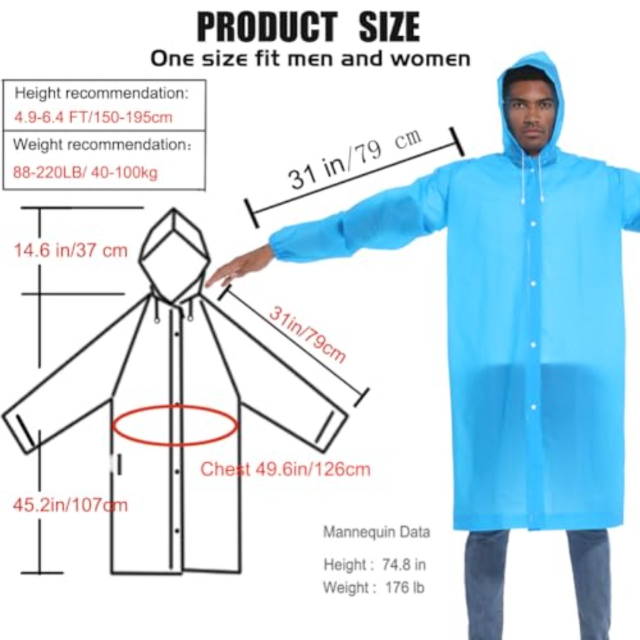 Rain Ponchos for Adults Rainco - Emergency Poncho Rain avaliação e preço