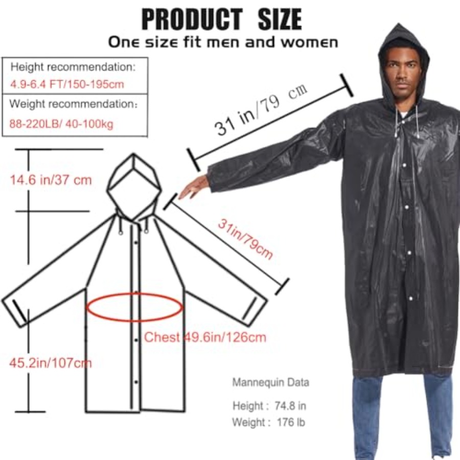 Rain Ponchos for Adults Rainco - Emergency Poncho Rain avaliação e preço