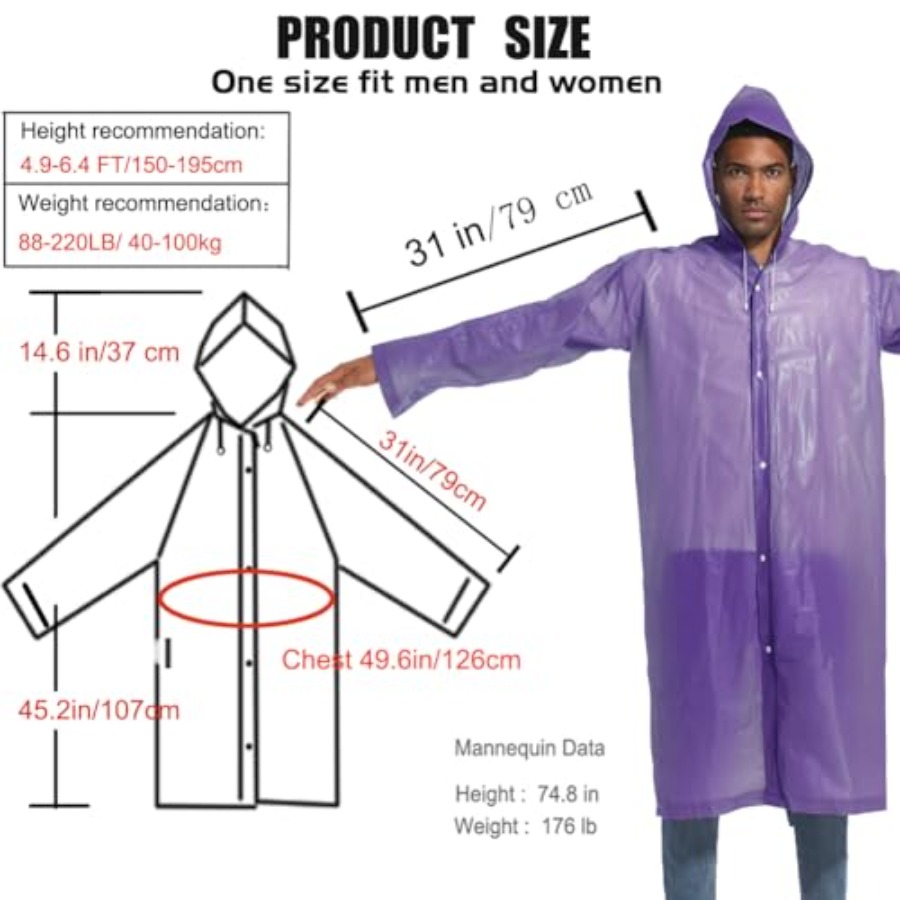 Rain Ponchos for Adults Rainco - Emergency Poncho Rain avaliação e preço
